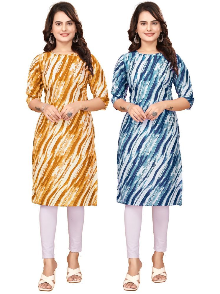     			VACHHARAJ DEASIGN Pack of 2 Crepe Printed Straight Women's Kurti - ( Yellow,Blue )