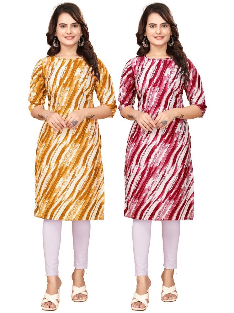     			VACHHARAJ DESIGN Pack of 2 Crepe Printed Straight Women's Kurti - ( Yellow,Red )