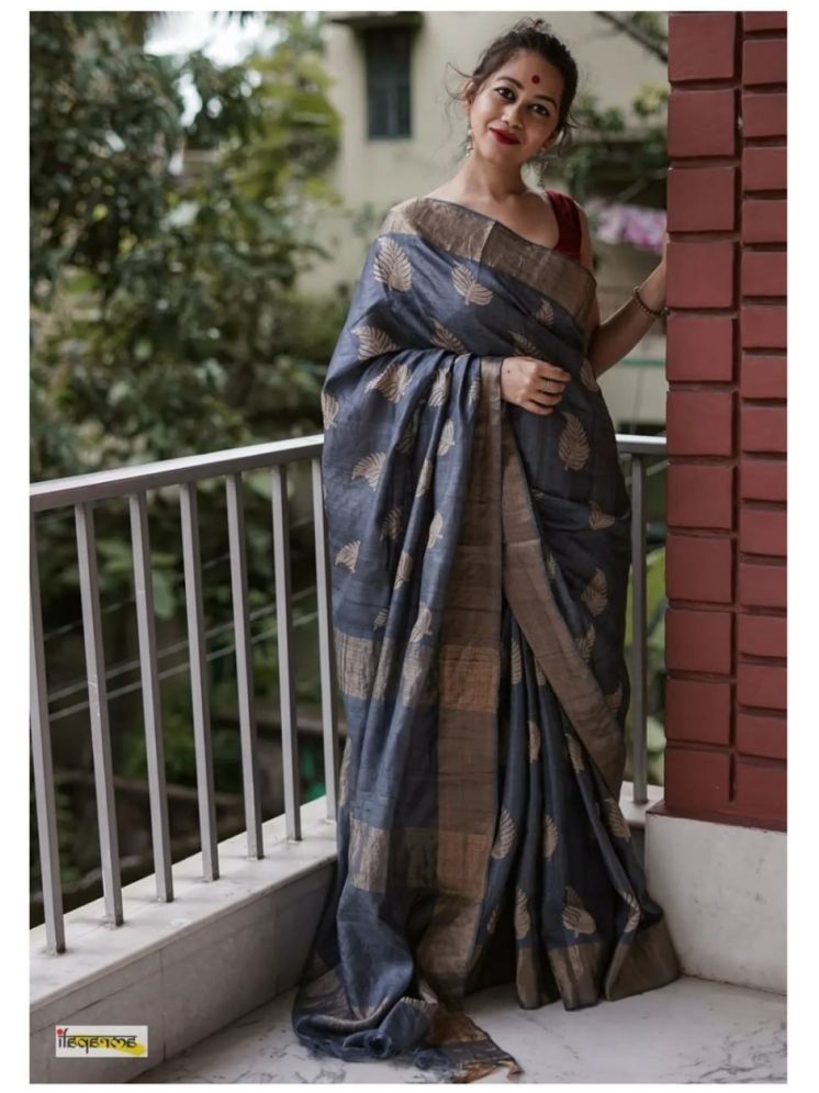     			Vividvibe Pack of 1 Banarasi Silk Printed Saree With Blouse Piece ( Grey )