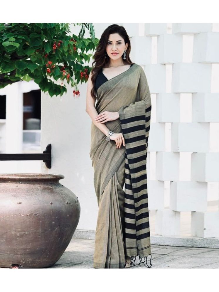     			Vividvibe Pack of 1 Banarasi Silk Striped Saree With Blouse Piece ( Grey )