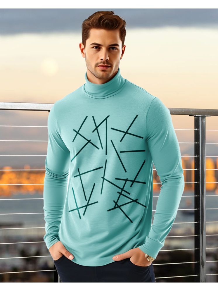     			AUSK Cotton Blend Regular Fit Printed Full Sleeves Men's High Neck T-Shirt - Aqua Blue ( Pack of 1 )