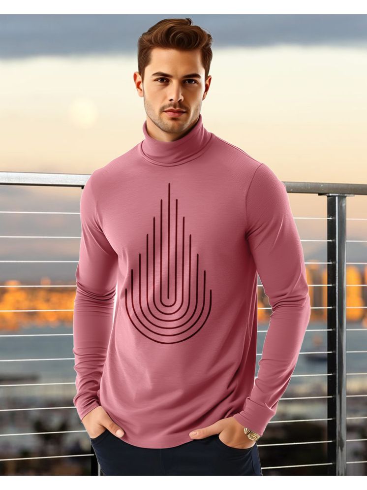     			AUSK Cotton Blend Regular Fit Printed Full Sleeves Men's High Neck T-Shirt - Peach ( Pack of 1 )