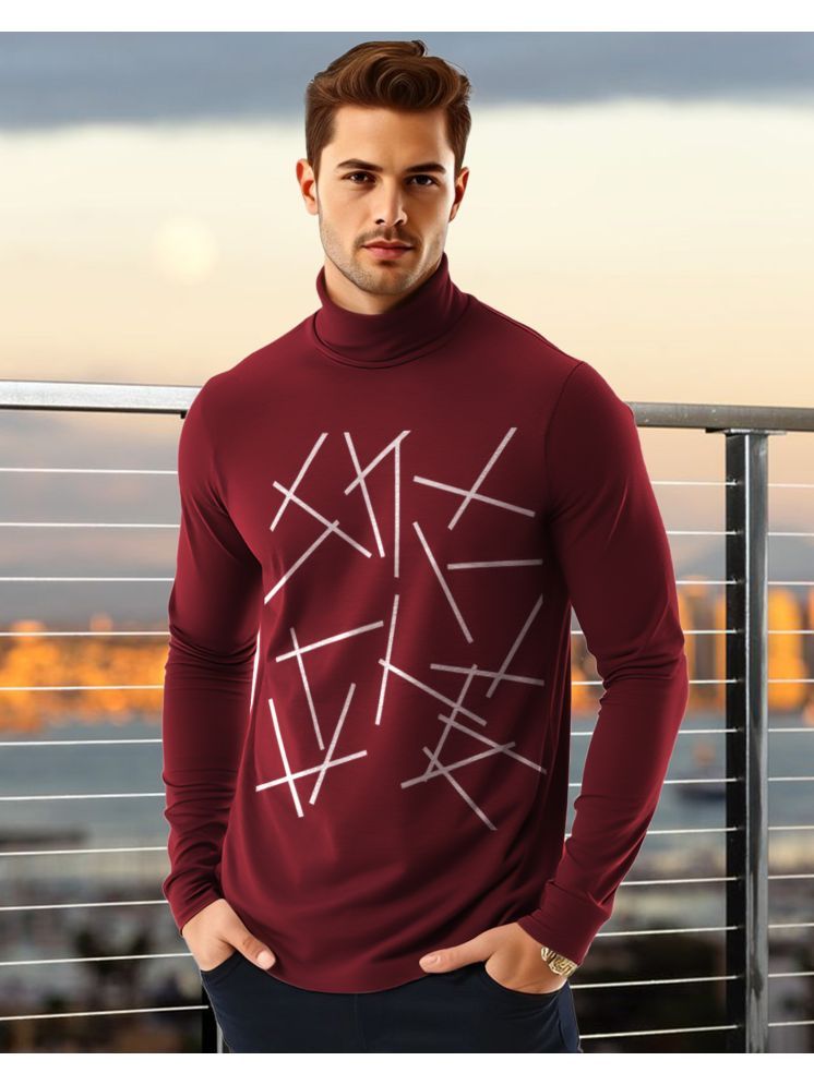     			AUSK Cotton Blend Regular Fit Printed Full Sleeves Men's High Neck T-Shirt - Maroon ( Pack of 1 )