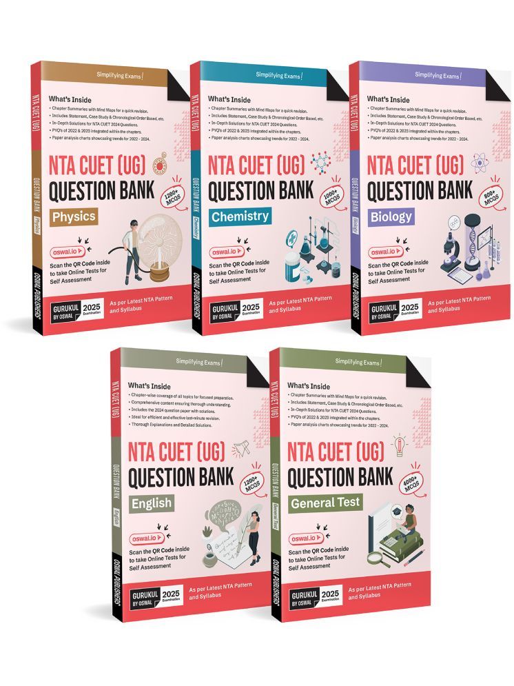     			Gurukul By Oswal NTA CUET Science PCB Question Bank Bundles (Set of 5) Exam 2025 : Physics, Chemistry, Biology, English & General Test (MCQs, Mind Map