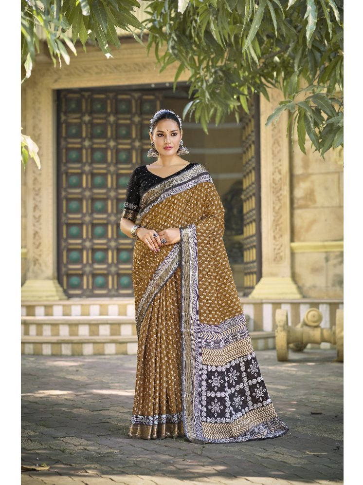     			KIRMESH FAISHON Pack of 1 Cotton Printed Saree With Blouse Piece ( Coffee )