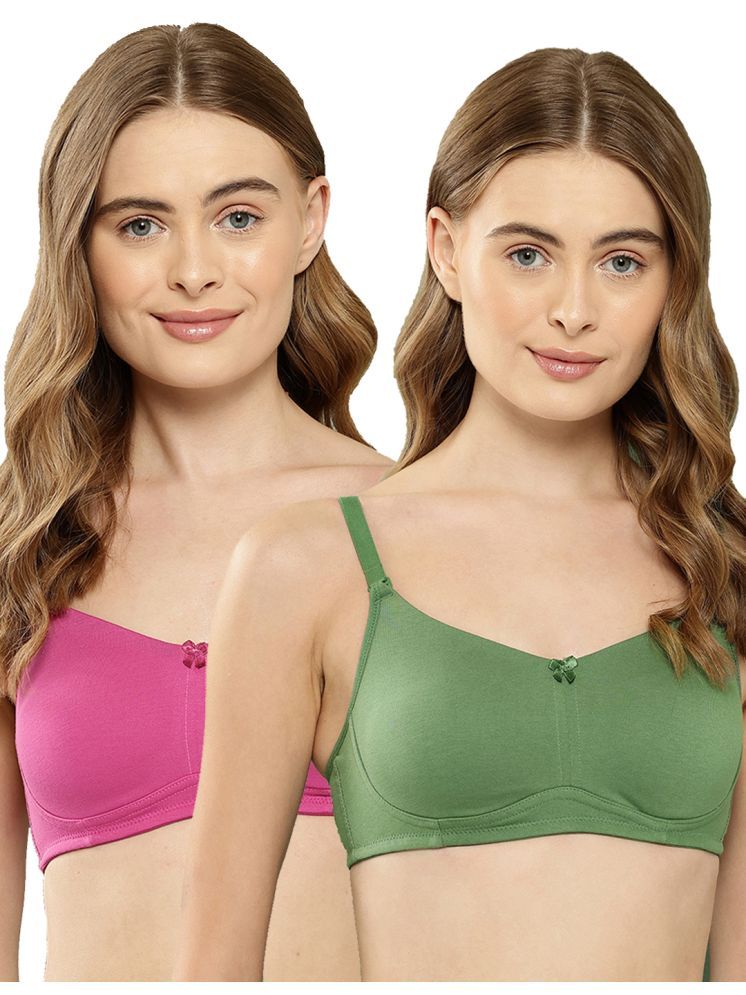     			Leading Lady Pack of 2 Cotton Non Padded T-Shirt Bra For Women ( Green )