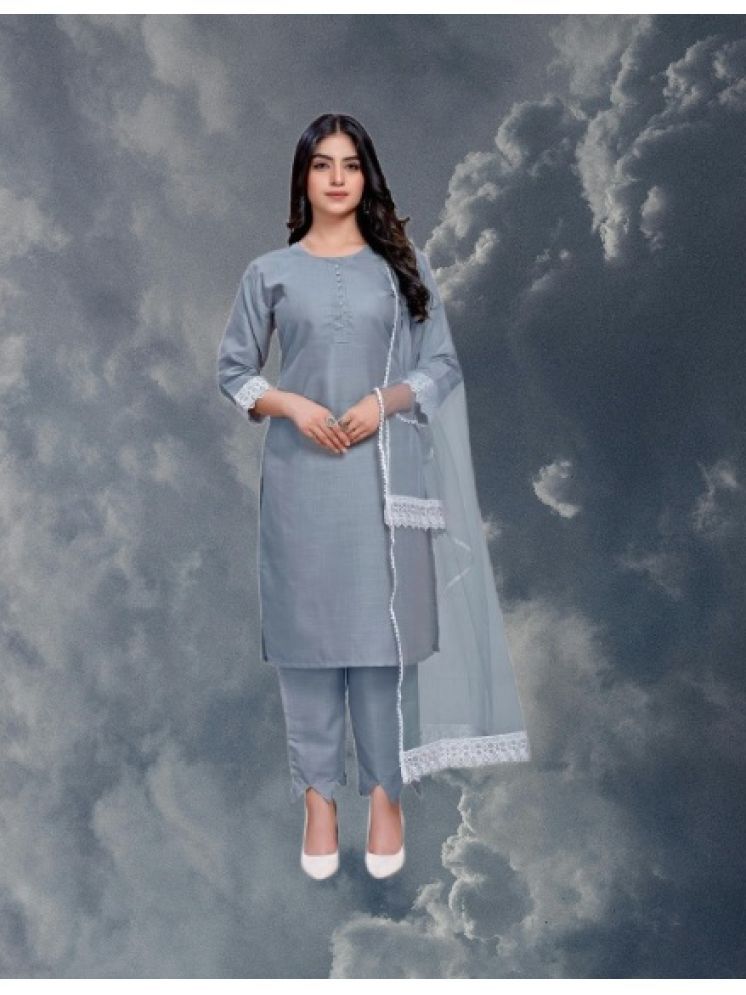     			M Enterprise Cotton Self Design Kurti With Pants Women's Stitched Salwar Suit - Light Grey ( Pack of 1 )