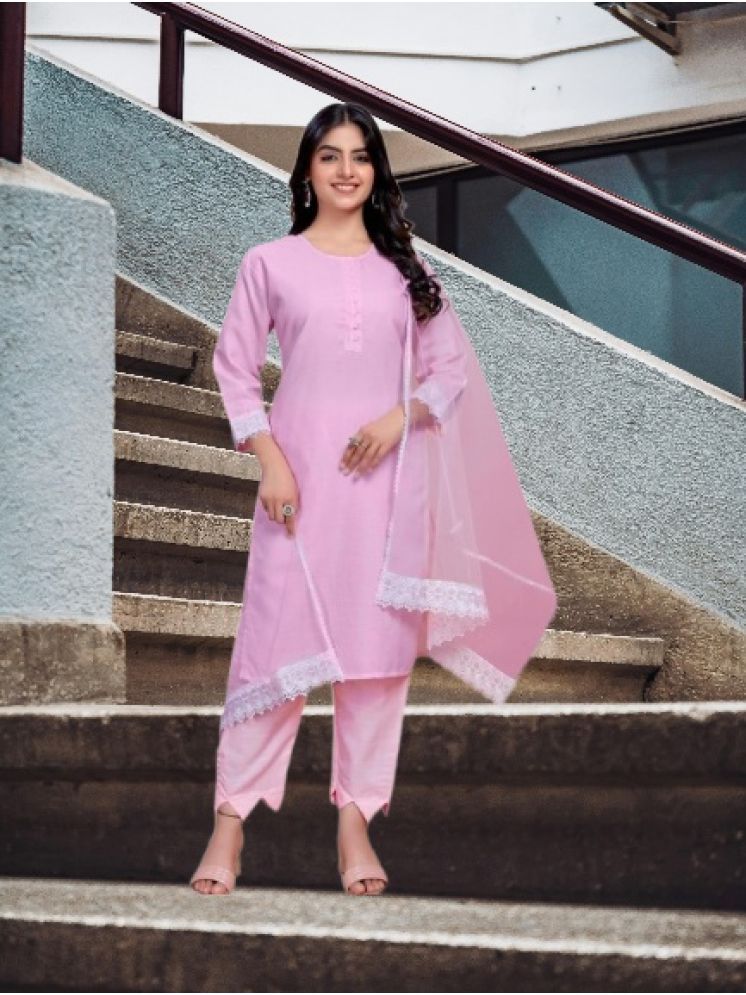     			M Enterprise Cotton Self Design Kurti With Pants Women's Stitched Salwar Suit - Pink ( Pack of 1 )