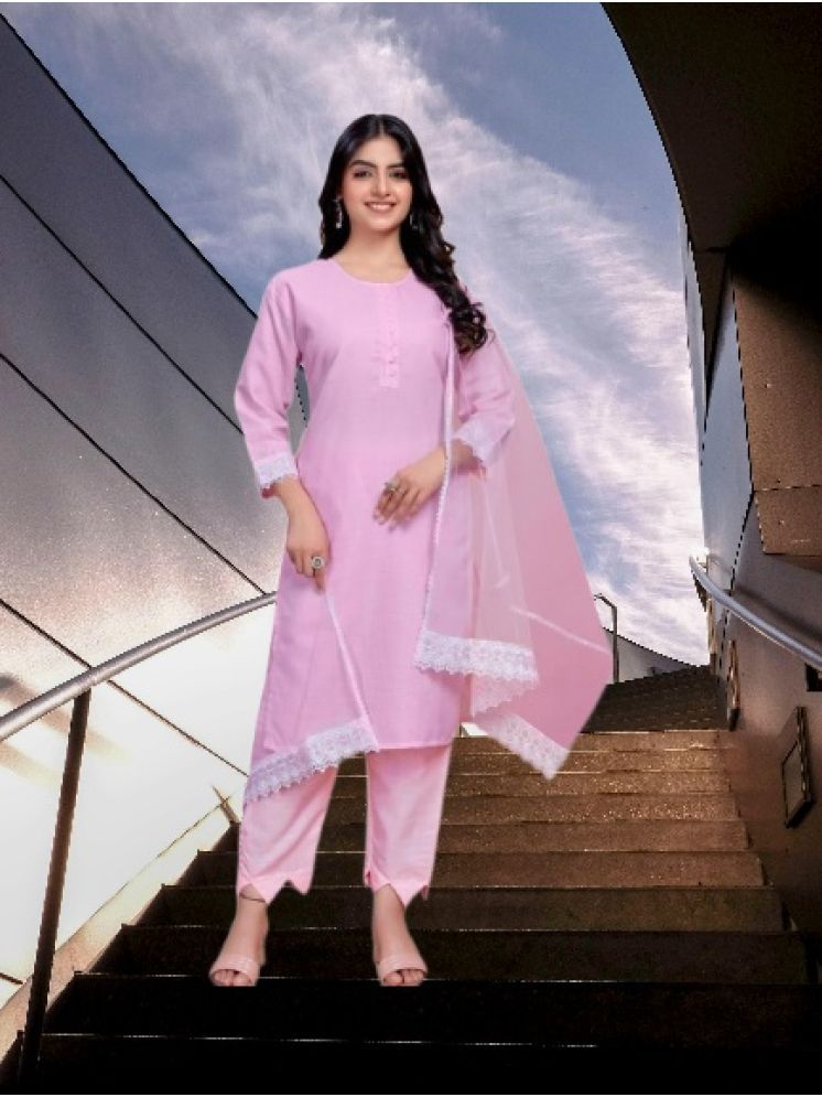     			M Enterprise Cotton Self Design Kurti With Pants Women's Stitched Salwar Suit - Pink ( Pack of 1 )