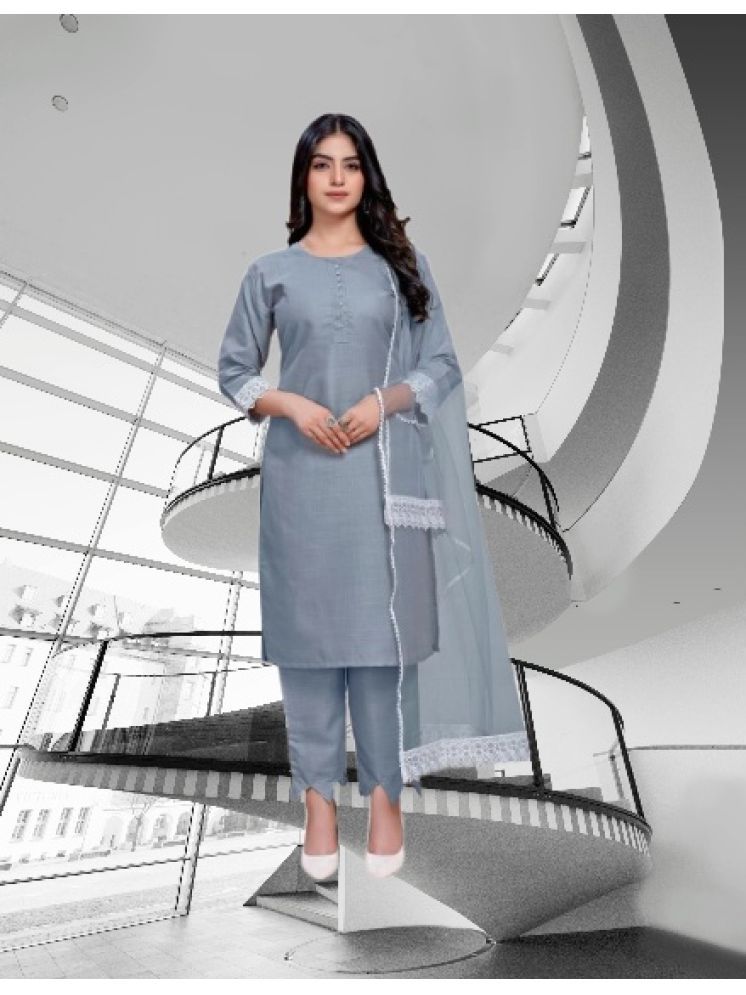     			M Enterprise Cotton Self Design Kurti With Pants Women's Stitched Salwar Suit - Light Grey ( Pack of 1 )