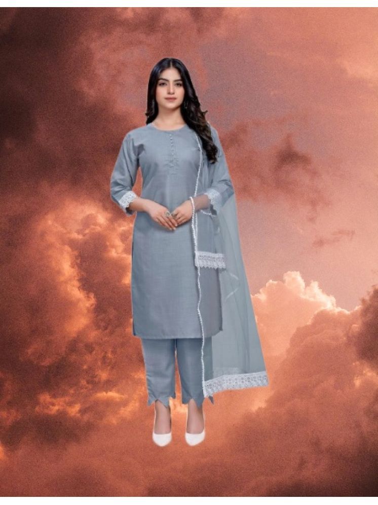     			M Enterprise Cotton Self Design Kurti With Pants Women's Stitched Salwar Suit - Light Grey ( Pack of 1 )