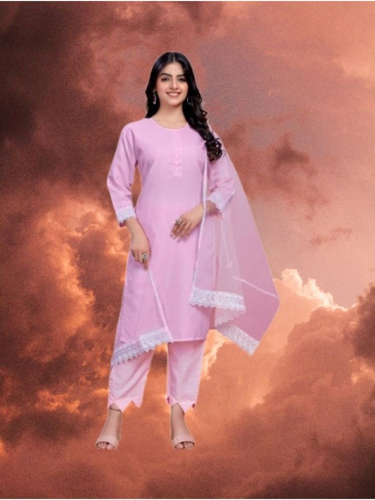     			M Enterprise Cotton Self Design Kurti With Pants Women's Stitched Salwar Suit - Pink ( Pack of 1 )