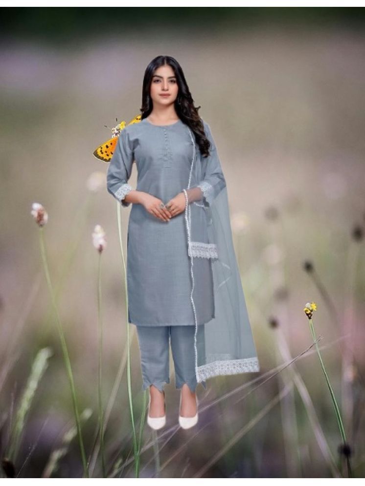     			M Enterprise Cotton Self Design Kurti With Pants Women's Stitched Salwar Suit - Light Grey ( Pack of 1 )