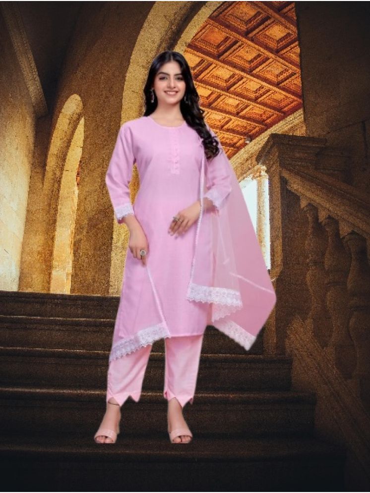     			M Enterprise Cotton Self Design Kurti With Pants Women's Stitched Salwar Suit - Pink ( Pack of 1 )