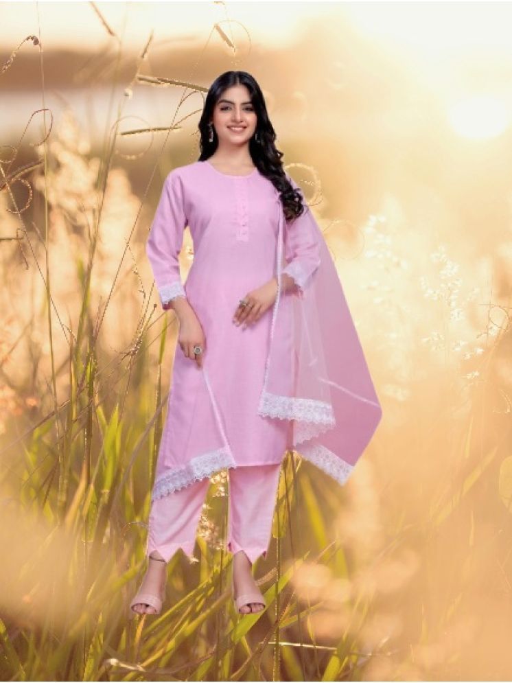     			M Enterprise Cotton Self Design Kurti With Pants Women's Stitched Salwar Suit - Pink ( Pack of 1 )