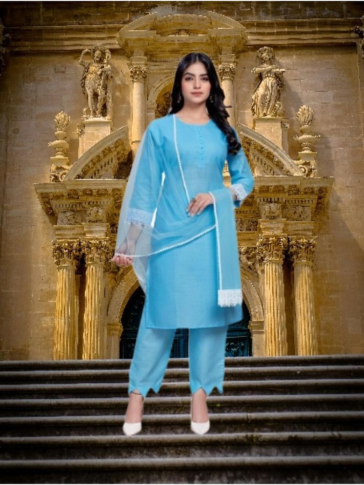     			M Enterprise Cotton Self Design Kurti With Pants Women's Stitched Salwar Suit - Light Blue ( Pack of 1 )