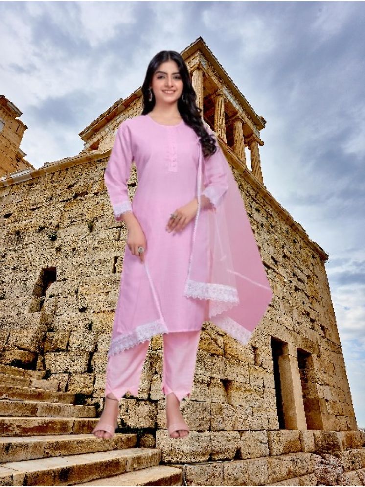     			M Enterprise Cotton Self Design Kurti With Pants Women's Stitched Salwar Suit - Pink ( Pack of 1 )