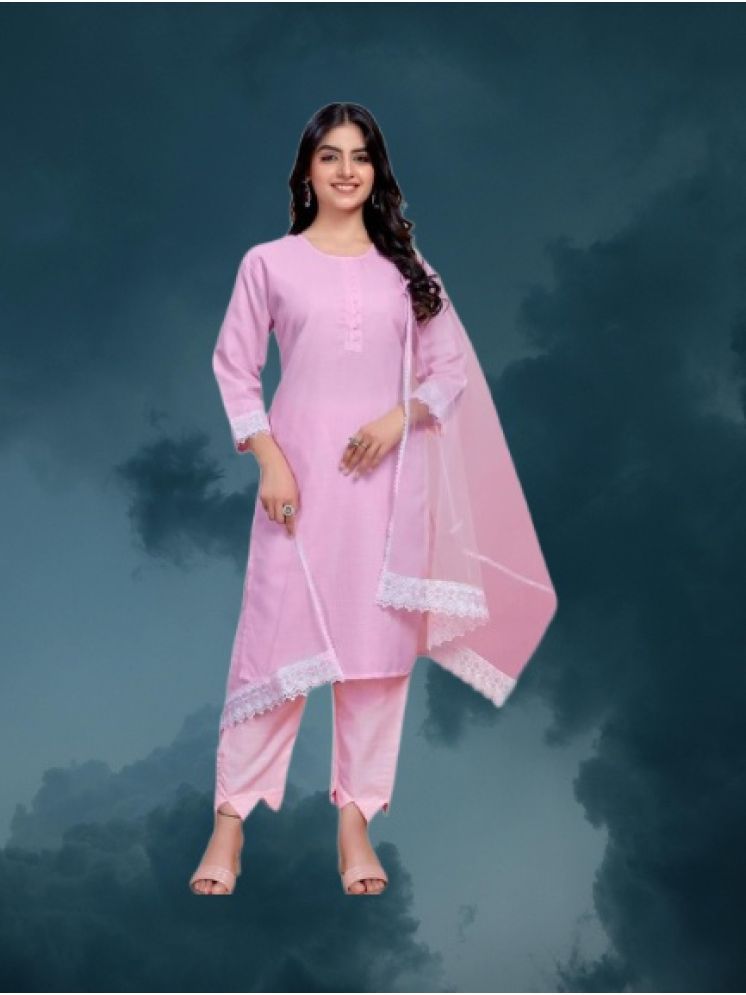     			M Enterprise Cotton Self Design Kurti With Pants Women's Stitched Salwar Suit - Pink ( Pack of 1 )