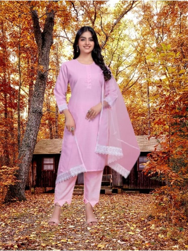     			M Enterprise Cotton Self Design Kurti With Pants Women's Stitched Salwar Suit - Pink ( Pack of 1 )