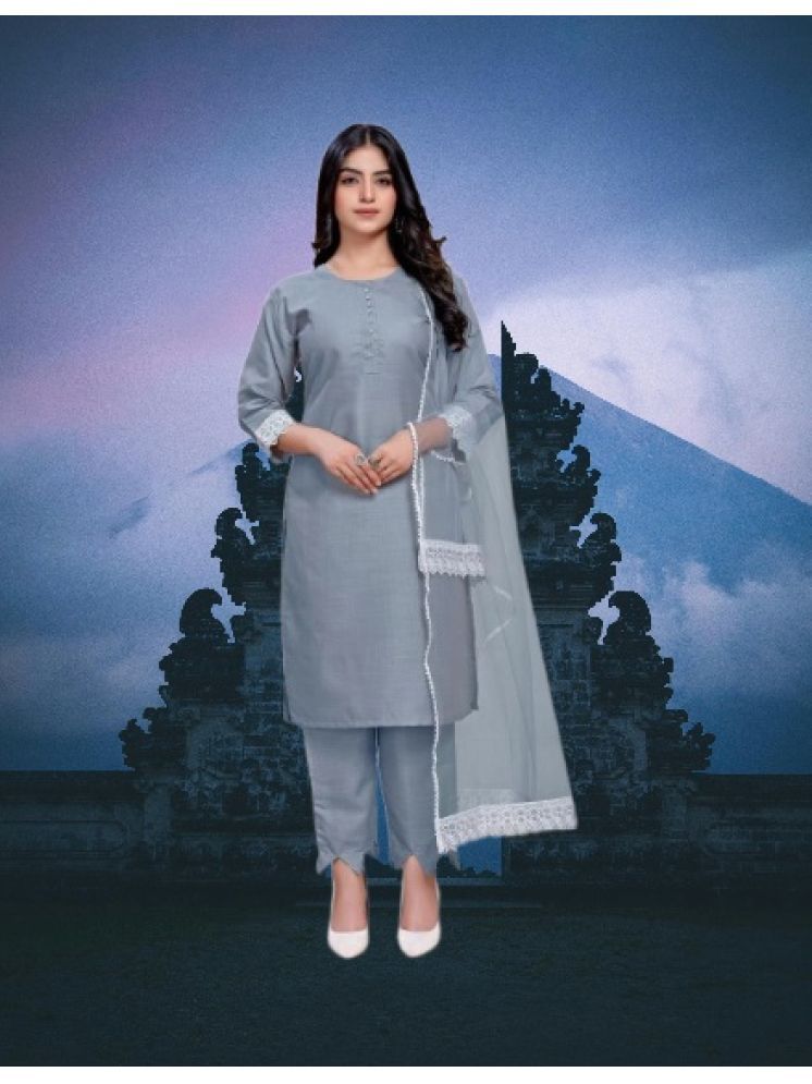     			M Enterprise Cotton Self Design Kurti With Pants Women's Stitched Salwar Suit - Light Grey ( Pack of 1 )