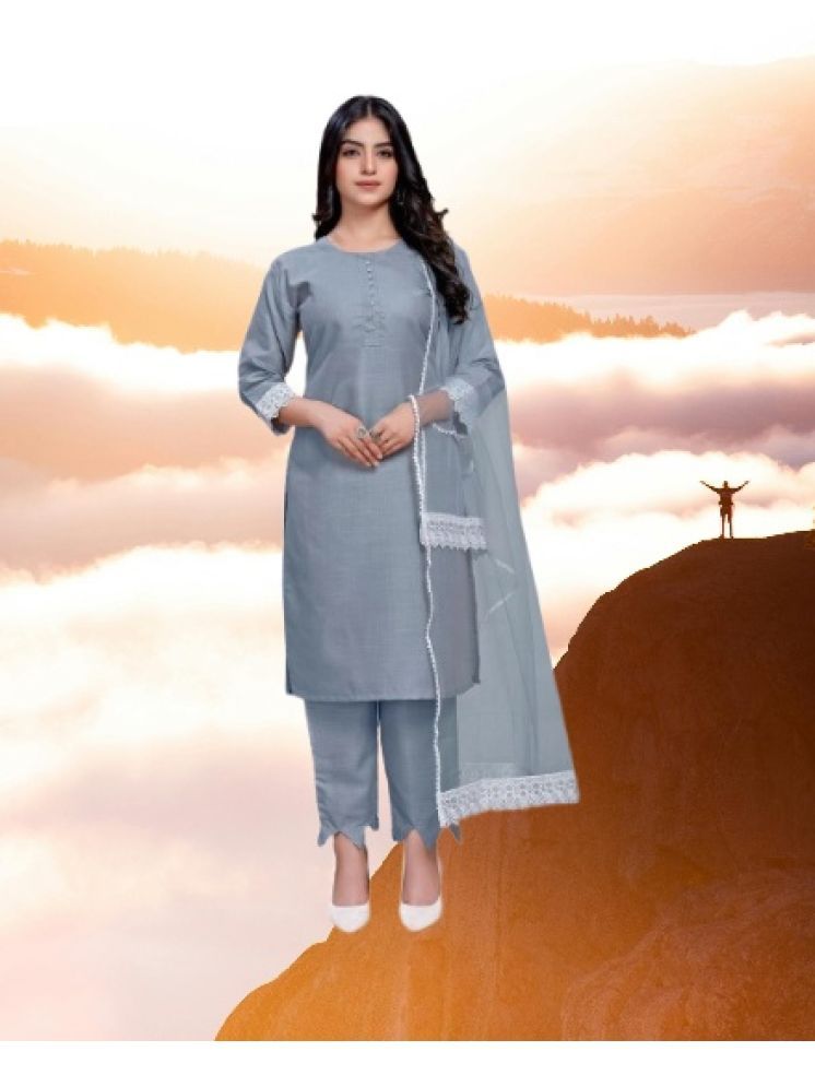     			M Enterprise Cotton Self Design Kurti With Pants Women's Stitched Salwar Suit - Light Grey ( Pack of 1 )