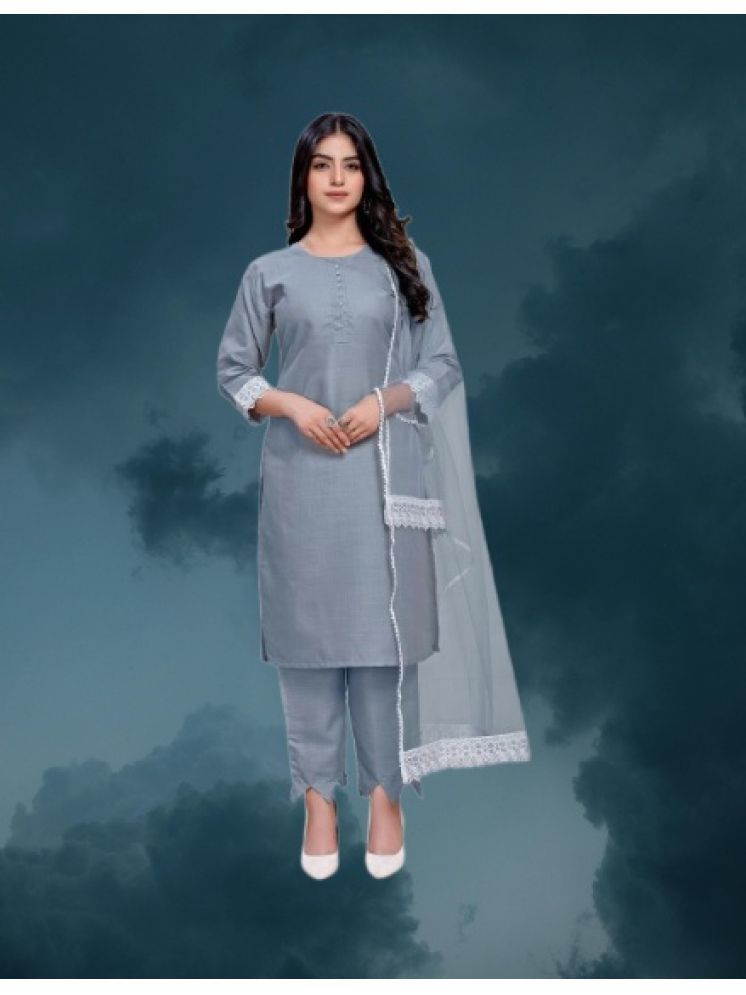     			M Enterprise Cotton Self Design Kurti With Pants Women's Stitched Salwar Suit - Light Grey ( Pack of 1 )