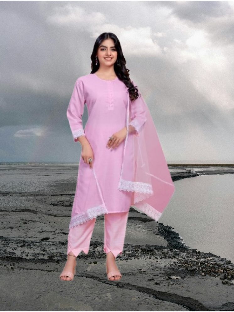     			M Enterprise Cotton Self Design Kurti With Pants Women's Stitched Salwar Suit - Pink ( Pack of 1 )