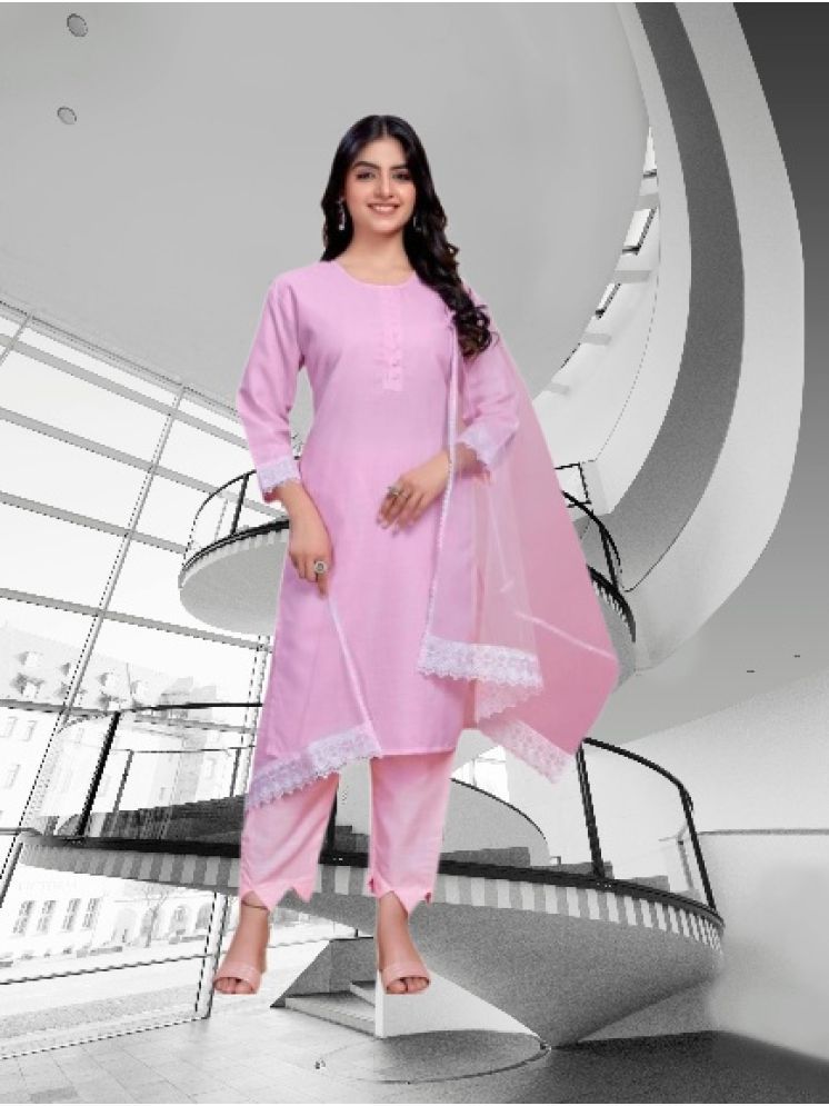     			M Enterprise Cotton Self Design Kurti With Pants Women's Stitched Salwar Suit - Pink ( Pack of 1 )