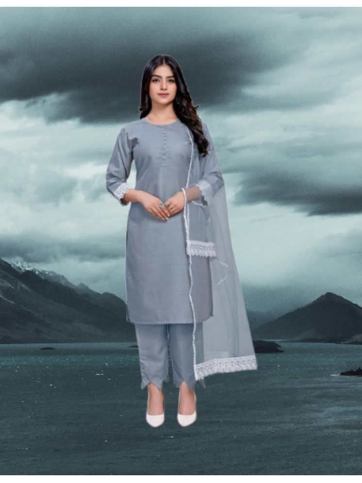     			M Enterprise Cotton Self Design Kurti With Pants Women's Stitched Salwar Suit - Light Grey ( Pack of 1 )