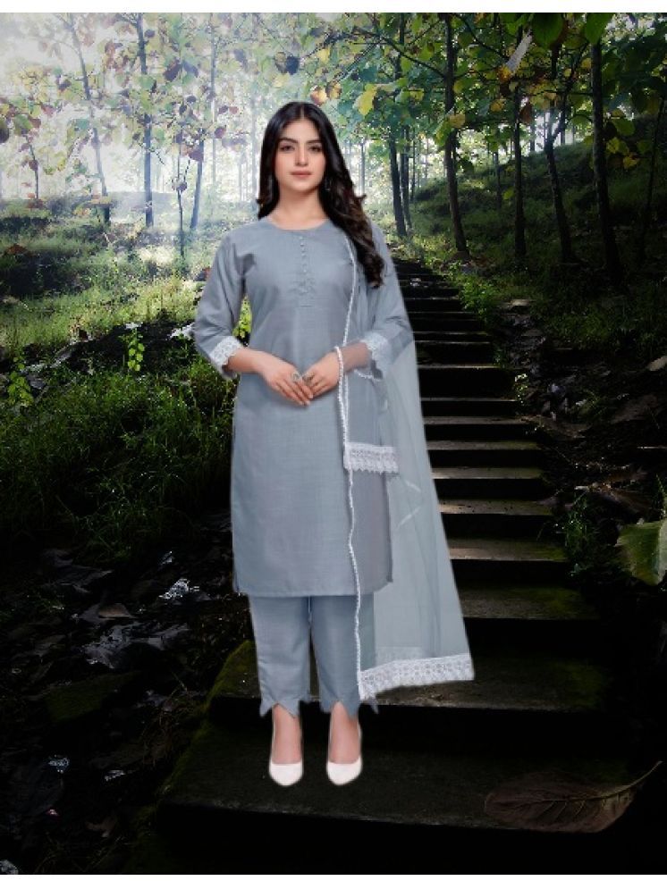     			M Enterprise Cotton Self Design Kurti With Pants Women's Stitched Salwar Suit - Light Grey ( Pack of 1 )