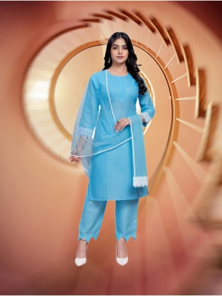     			M Enterprise Cotton Self Design Kurti With Pants Women's Stitched Salwar Suit - Light Blue ( Pack of 1 )