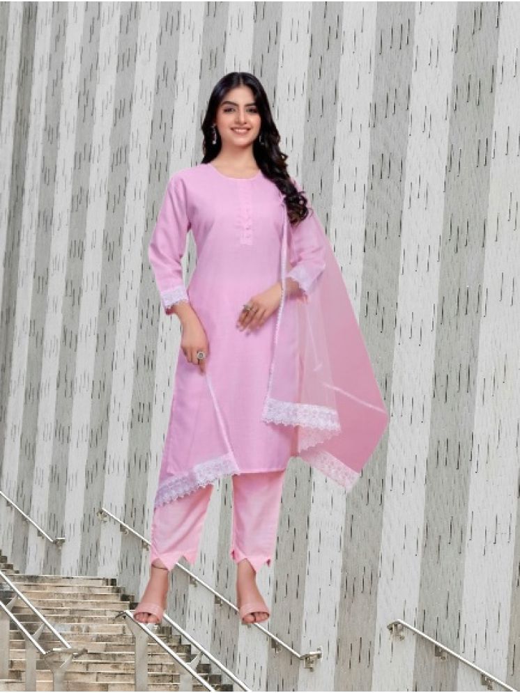     			M Enterprise Cotton Self Design Kurti With Pants Women's Stitched Salwar Suit - Pink ( Pack of 1 )