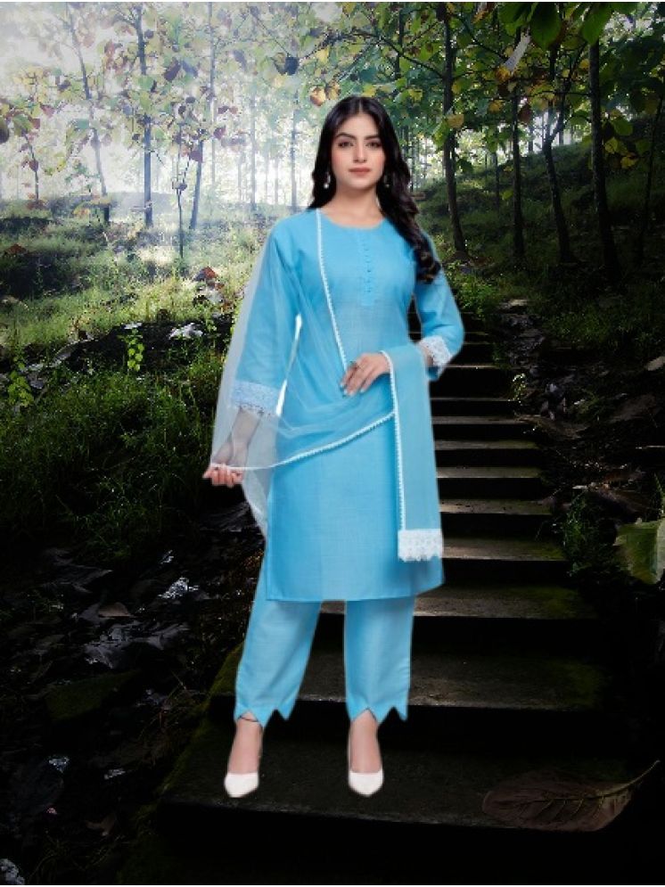     			M Enterprise Cotton Self Design Kurti With Pants Women's Stitched Salwar Suit - Light Blue ( Pack of 1 )