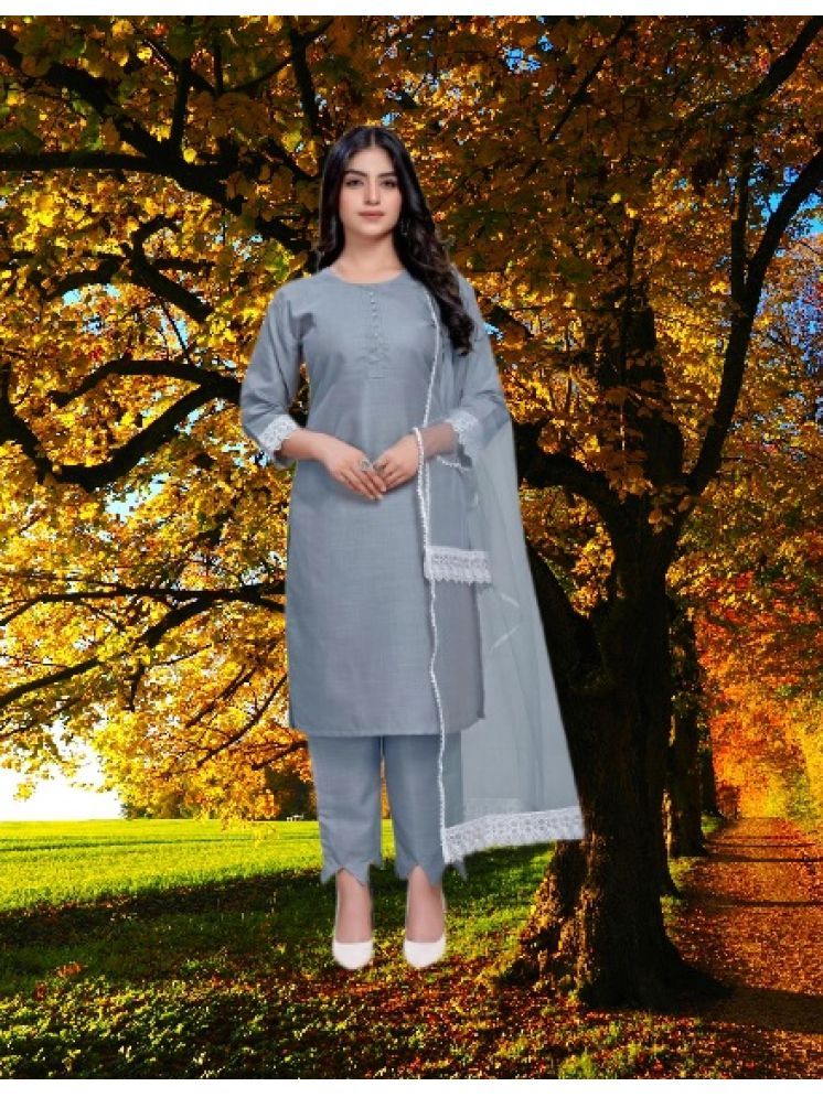     			M Enterprise Cotton Self Design Kurti With Pants Women's Stitched Salwar Suit - Light Grey ( Pack of 1 )