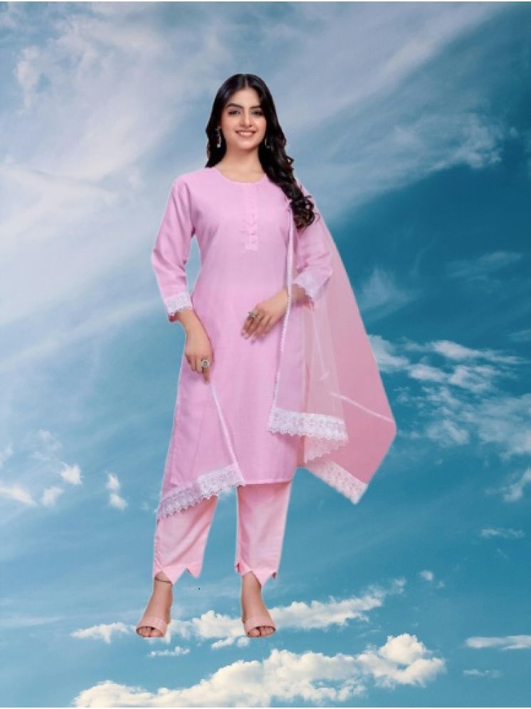     			M Enterprise Cotton Self Design Kurti With Pants Women's Stitched Salwar Suit - Pink ( Pack of 1 )