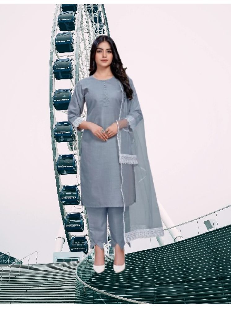     			M Enterprise Cotton Self Design Kurti With Pants Women's Stitched Salwar Suit - Light Grey ( Pack of 1 )