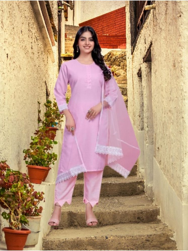     			M Enterprise Cotton Self Design Kurti With Pants Women's Stitched Salwar Suit - Pink ( Pack of 1 )