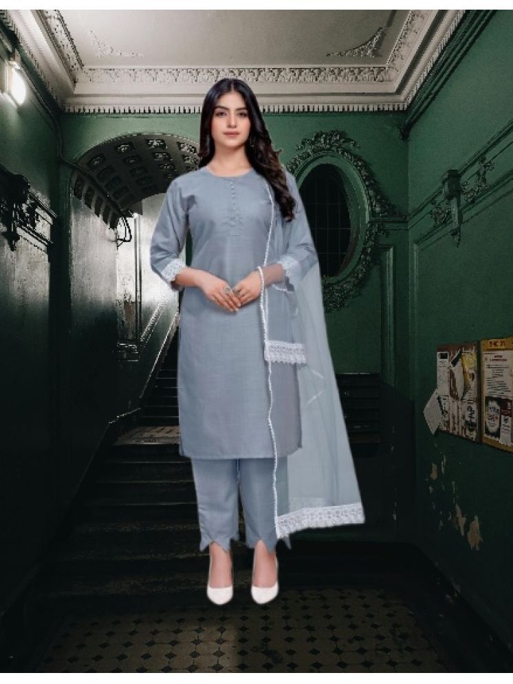     			M Enterprise Cotton Self Design Kurti With Pants Women's Stitched Salwar Suit - Light Grey ( Pack of 1 )