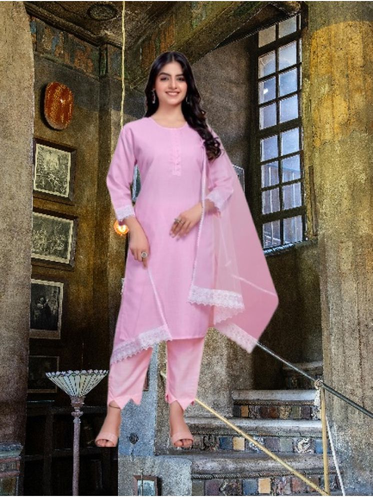     			M Enterprise Cotton Self Design Kurti With Pants Women's Stitched Salwar Suit - Pink ( Pack of 1 )