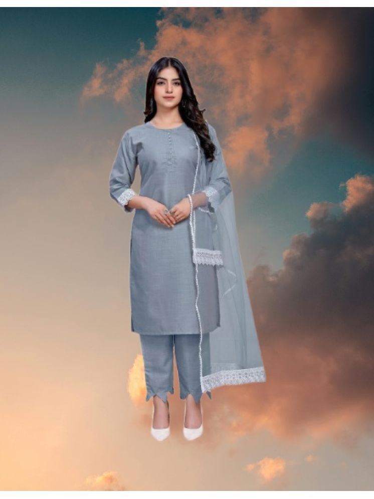     			M Enterprise Cotton Self Design Kurti With Pants Women's Stitched Salwar Suit - Light Grey ( Pack of 1 )