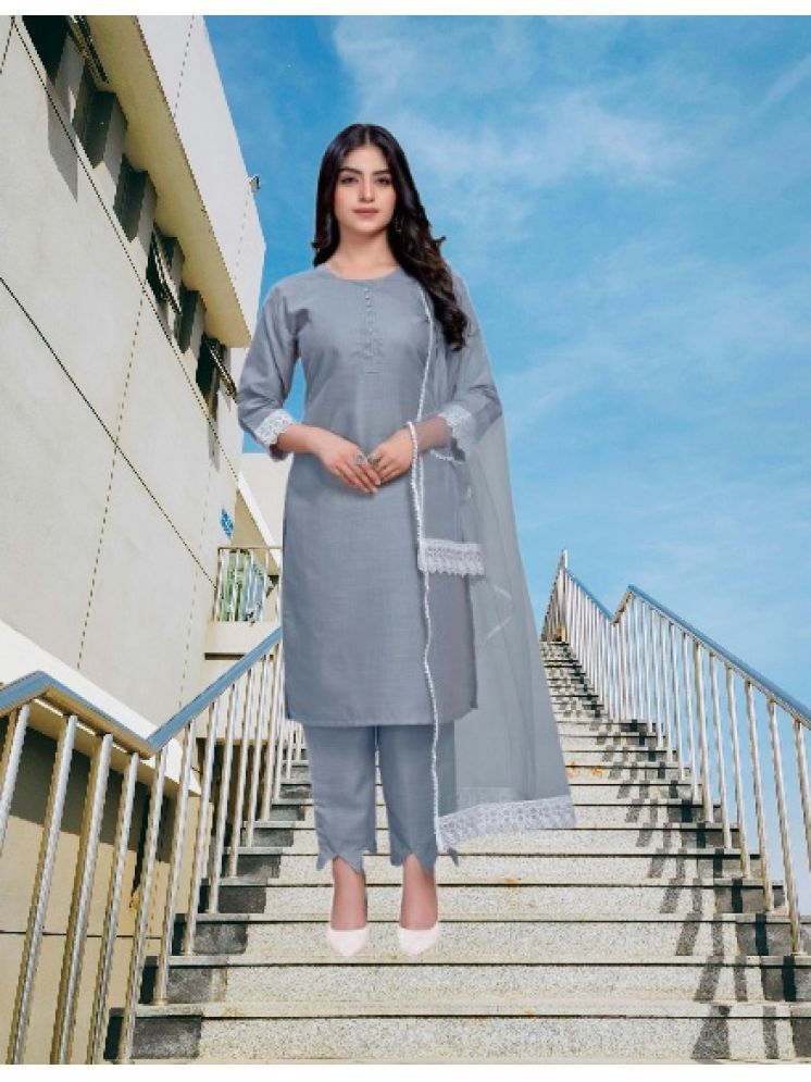     			M Enterprise Cotton Self Design Kurti With Pants Women's Stitched Salwar Suit - Light Grey ( Pack of 1 )