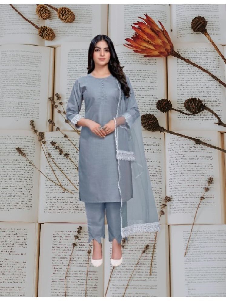     			M Enterprise Cotton Self Design Kurti With Pants Women's Stitched Salwar Suit - Light Grey ( Pack of 1 )