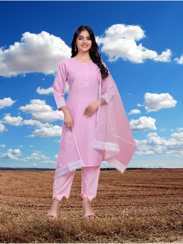     			M Enterprise Cotton Self Design Kurti With Pants Women's Stitched Salwar Suit - Pink ( Pack of 1 )