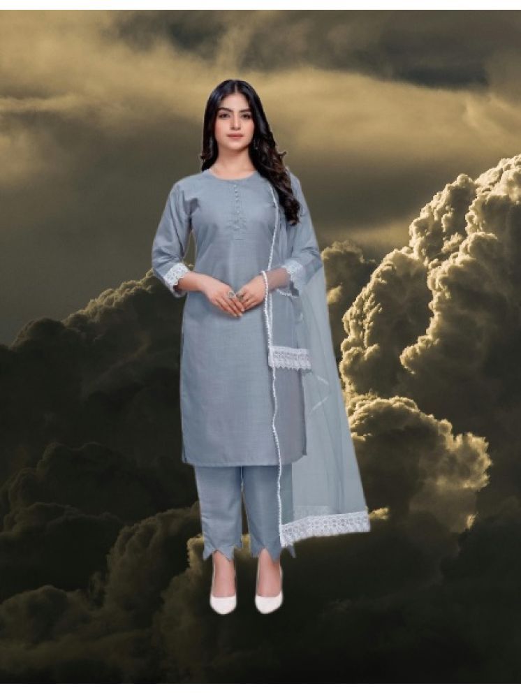     			M Enterprise Cotton Self Design Kurti With Pants Women's Stitched Salwar Suit - Light Grey ( Pack of 1 )