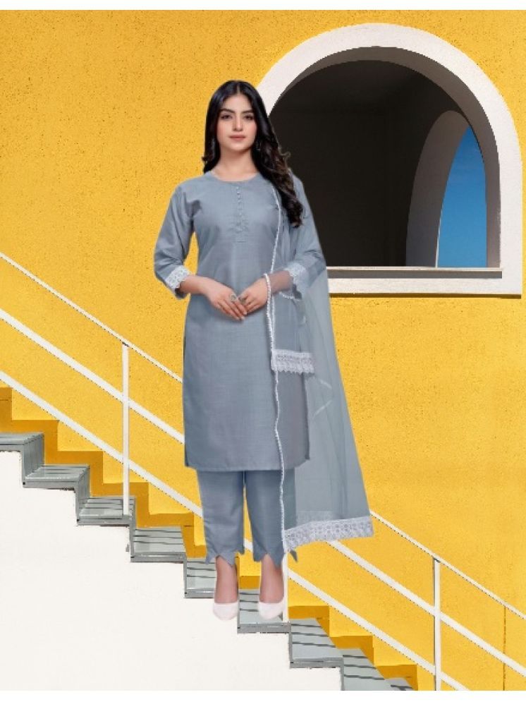     			M Enterprise Cotton Self Design Kurti With Pants Women's Stitched Salwar Suit - Light Grey ( Pack of 1 )