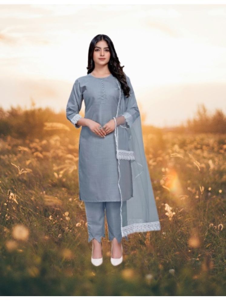     			M Enterprise Cotton Self Design Kurti With Pants Women's Stitched Salwar Suit - Light Grey ( Pack of 1 )