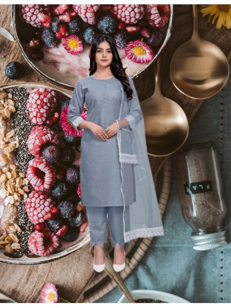     			M Enterprise Cotton Self Design Kurti With Pants Women's Stitched Salwar Suit - Light Grey ( Pack of 1 )