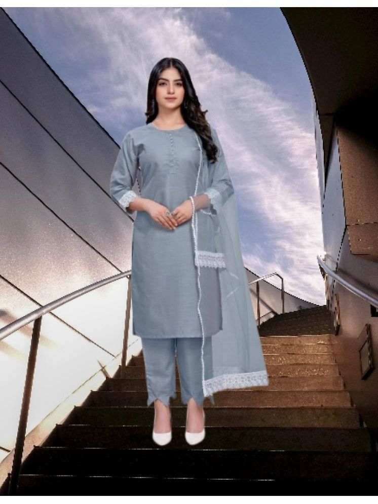     			M Enterprise Cotton Self Design Kurti With Pants Women's Stitched Salwar Suit - Light Grey ( Pack of 1 )