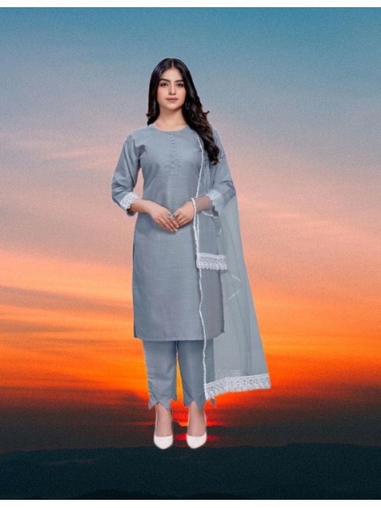     			M Enterprise Cotton Self Design Kurti With Pants Women's Stitched Salwar Suit - Light Grey ( Pack of 1 )