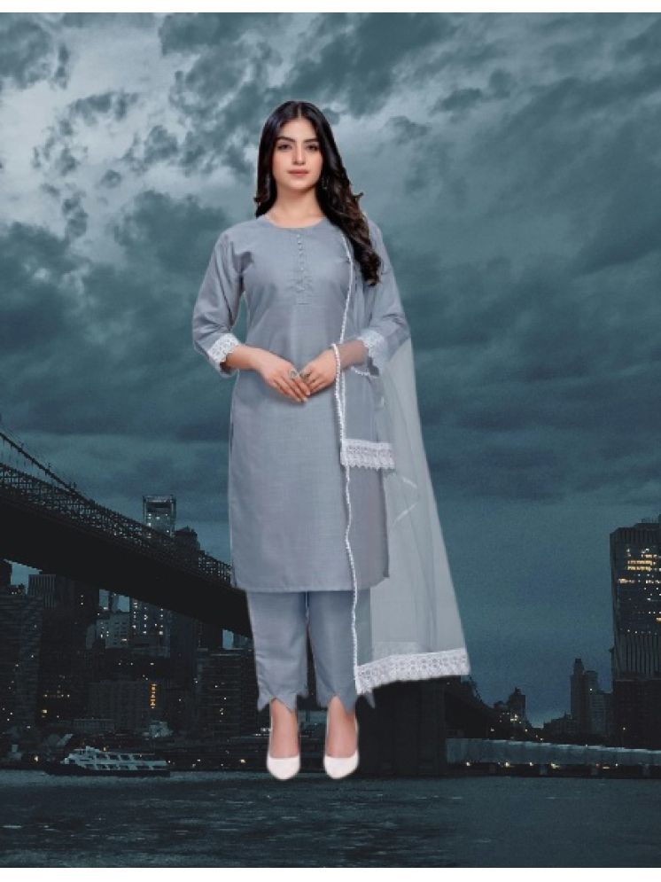     			M Enterprise Cotton Self Design Kurti With Pants Women's Stitched Salwar Suit - Light Grey ( Pack of 1 )